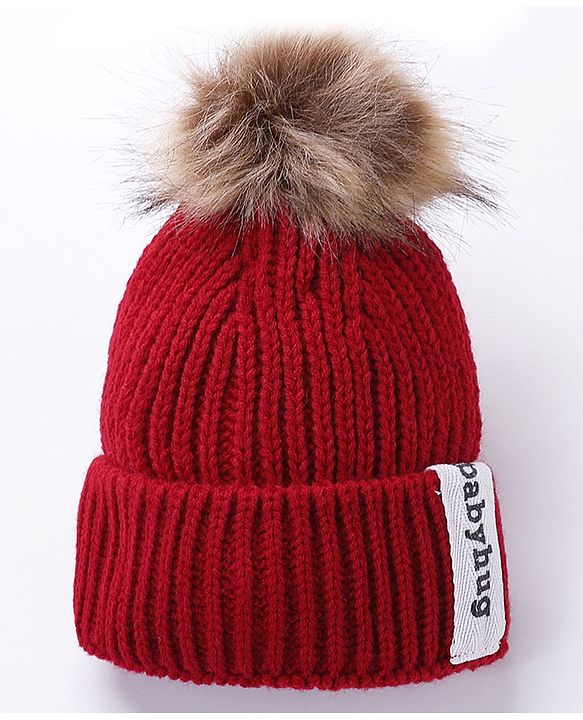 Babyhug Pom Pom Woollen Cap Gloves and Muffler Set Small Size - Red