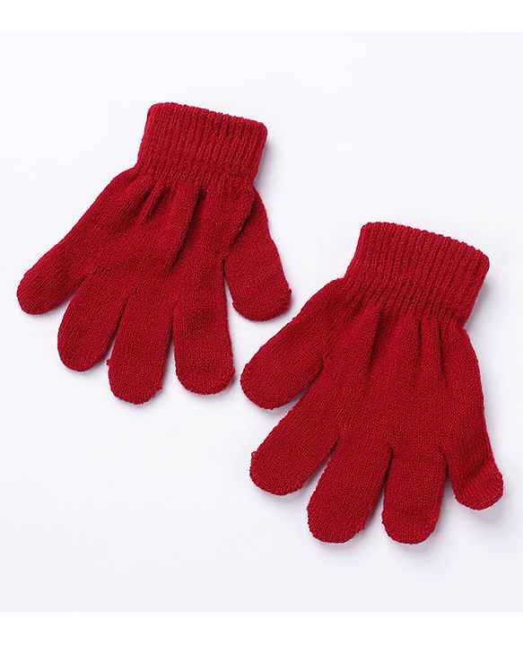 Babyhug Pom Pom Woollen Cap Gloves and Muffler Set Small Size - Red