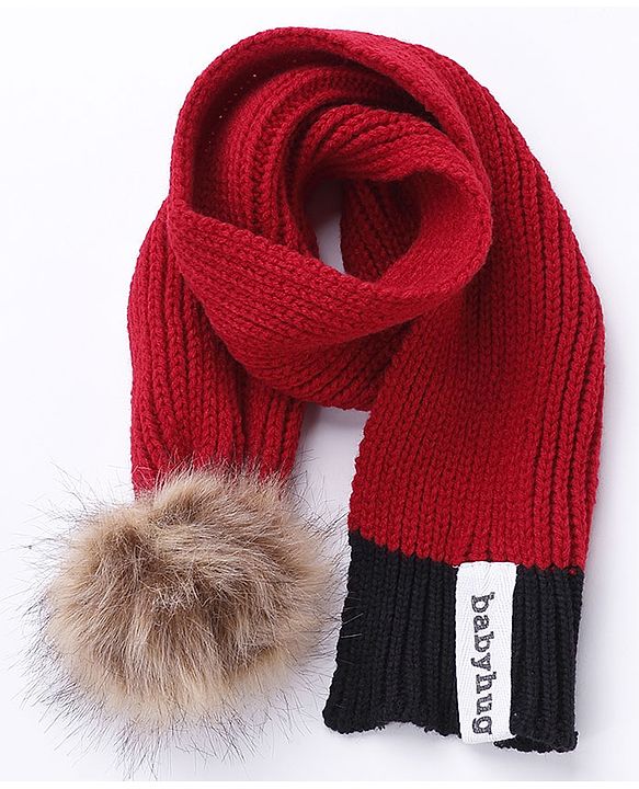 Babyhug Pom Pom Woollen Cap Gloves and Muffler Set Small Size - Red