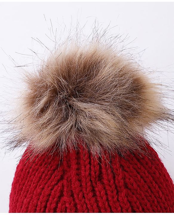 Babyhug Pom Pom Woollen Cap Gloves and Muffler Set Small Size - Red