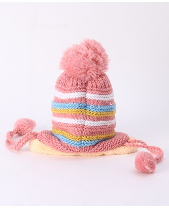 Babyhug Woollen Cap With  Kitten Design & Pompom - Yellow
