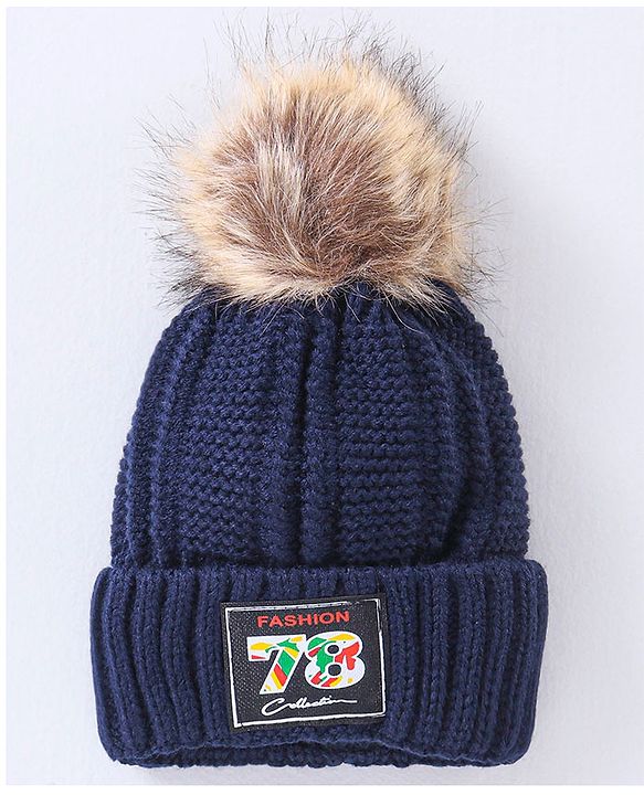 Babyhug Pom Pom Woollen Cap Gloves and Muffler Set Medium Size -  Navy Blue