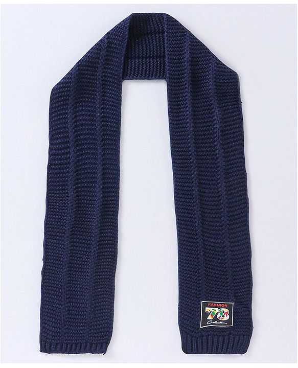 Babyhug Pom Pom Woollen Cap Gloves and Muffler Set Medium Size -  Navy Blue