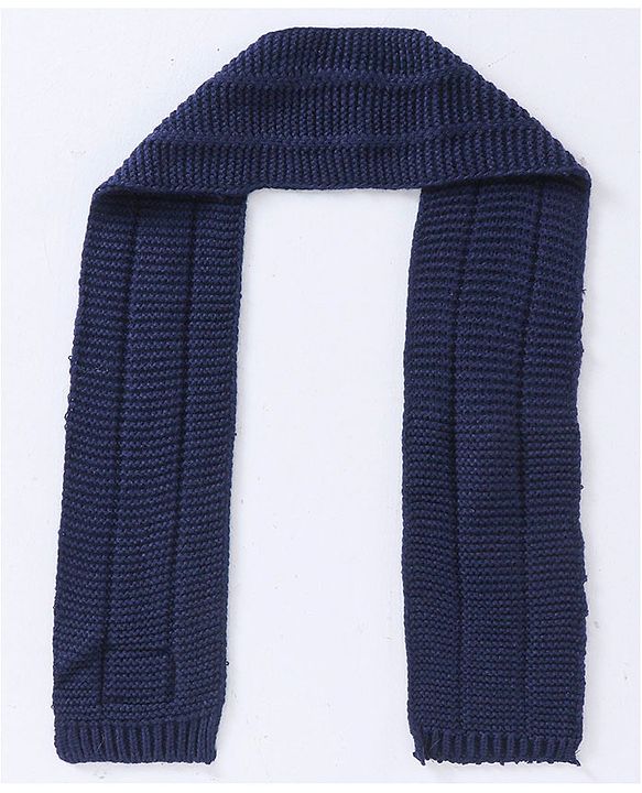 Babyhug Pom Pom Woollen Cap Gloves and Muffler Set Medium Size -  Navy Blue