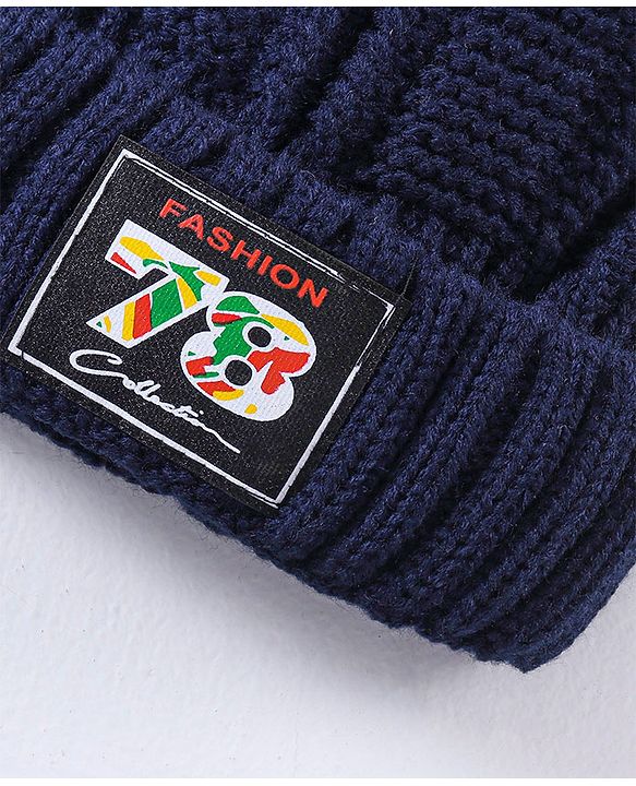 Babyhug Pom Pom Woollen Cap Gloves and Muffler Set Medium Size -  Navy Blue