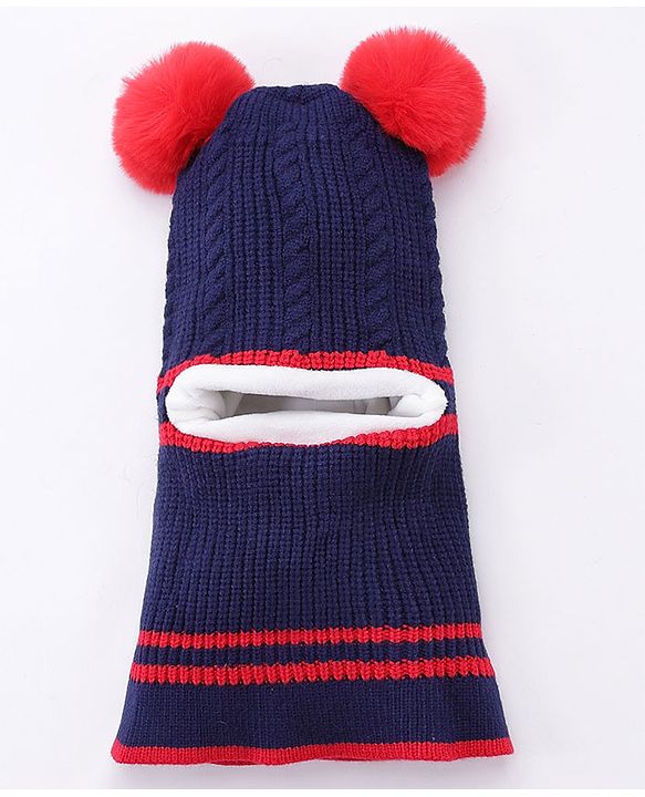 Babyhug Woollen Cap With Pompom & Gloves - Navy Blue