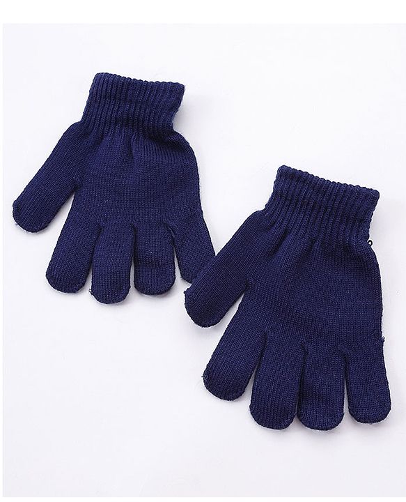 Babyhug Woollen Cap With Pompom & Gloves - Navy Blue