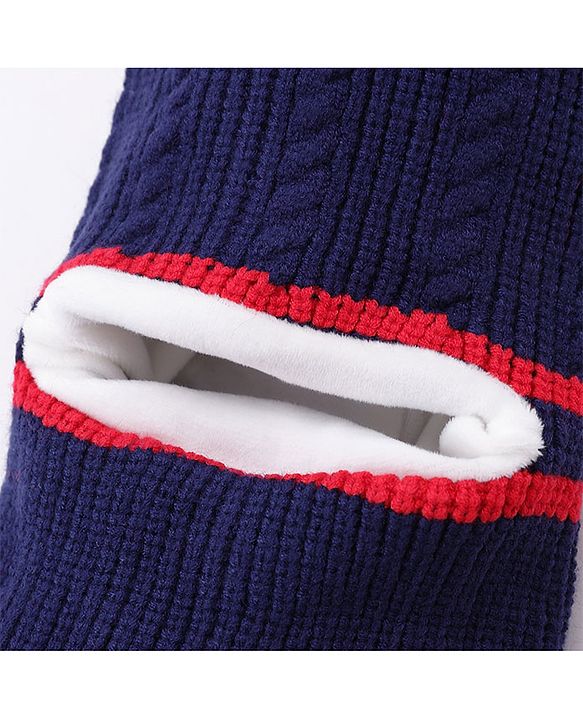 Babyhug Woollen Cap With Pompom & Gloves - Navy Blue