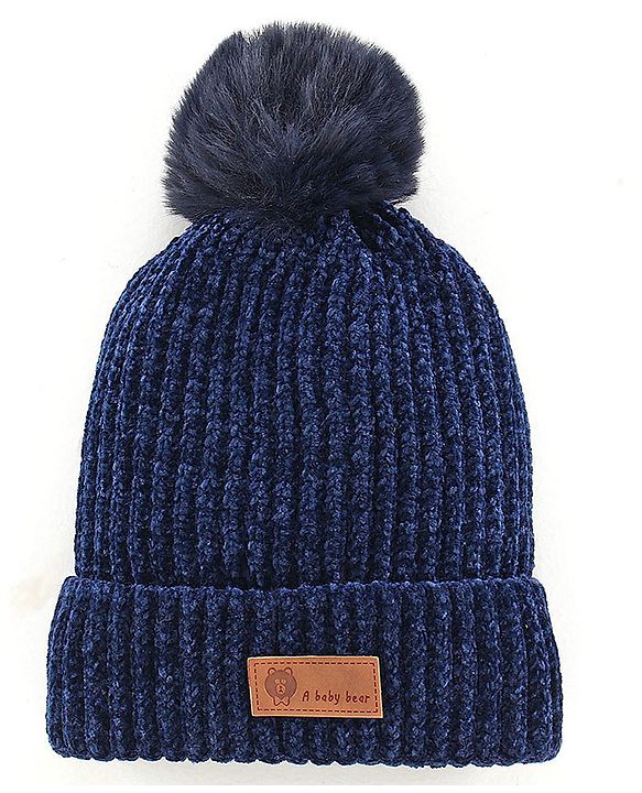 Babyhug Woollen Cap With Muffler & Gloves Solid Colour - Navy Blue