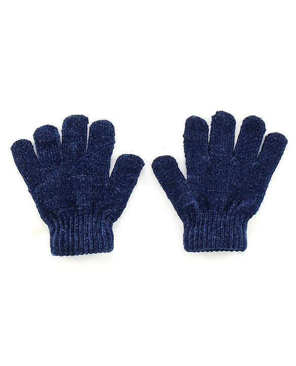 Babyhug Woollen Cap With Muffler & Gloves Solid Colour - Navy Blue