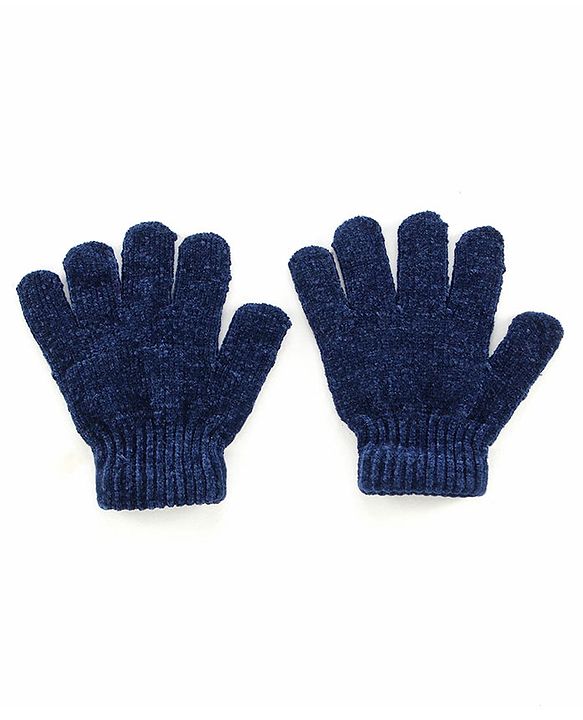 Babyhug Woollen Cap With Muffler & Gloves Solid Colour - Navy Blue