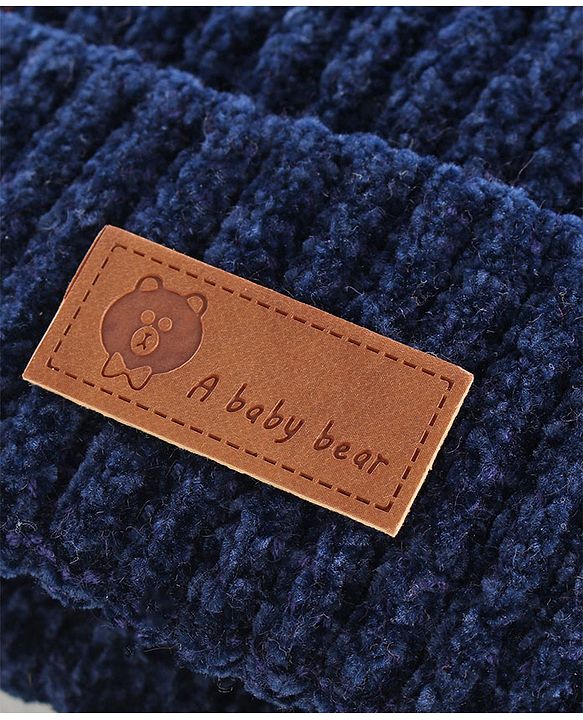 Babyhug Woollen Cap With Muffler & Gloves Solid Colour - Navy Blue