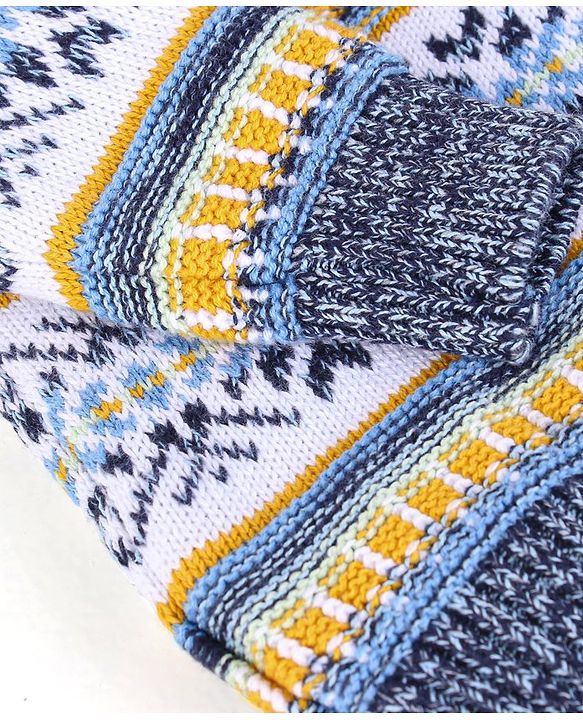 Babyhug 100% Cotton Knit Full Sleeves High Neck Sweaters with Argyle Design - Navy