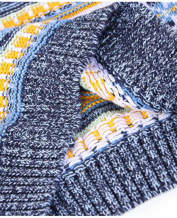 Babyhug 100% Cotton Knit Full Sleeves High Neck Sweaters with Argyle Design - Navy