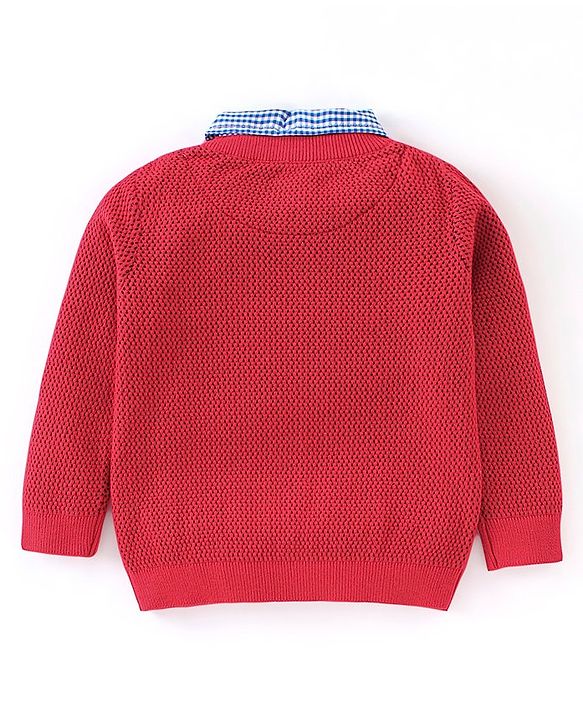 Babyhug Cotton Full Sleeves Solid Knit Pullover Sweater - Red