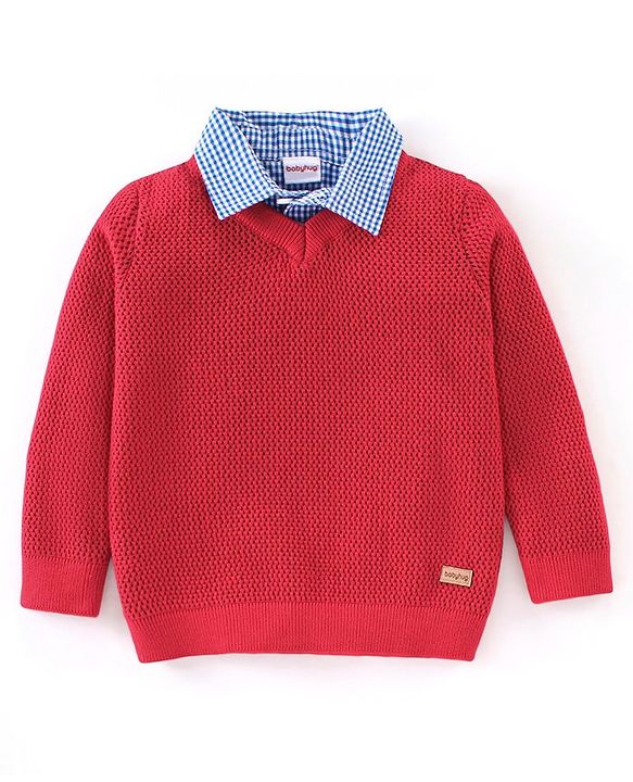 Babyhug Cotton Full Sleeves Solid Knit Pullover Sweater - Red