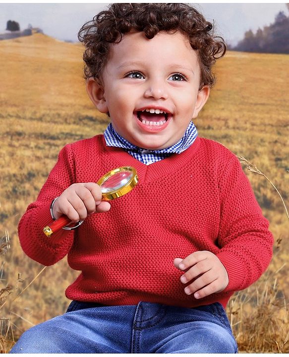 Babyhug Cotton Full Sleeves Solid Knit Pullover Sweater - Red
