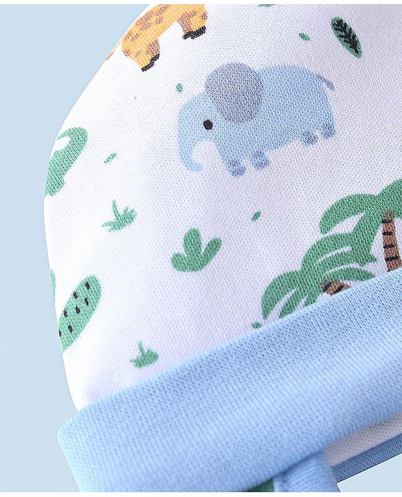 Babyhug 100% Cotton Tie Knot Cap Wild Animal Print - Blue