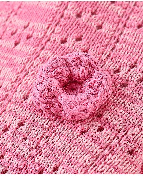 Babyhug 100% Cotton Knit Full Sleeves Sweater with Frill Detailing & Floral Embroidery - Pink
