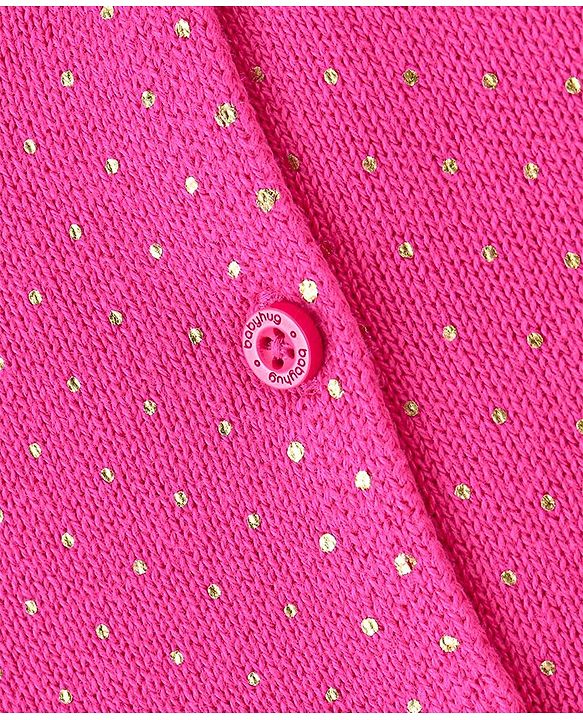 Babyhug 100% Cotton Knit Full Sleeves Dots Printed Woollen Dress - Pink