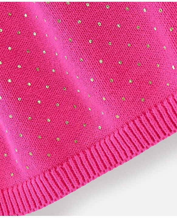 Babyhug 100% Cotton Knit Full Sleeves Dots Printed Woollen Dress - Pink