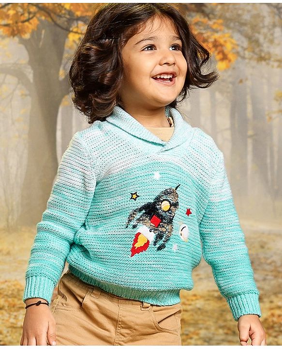 Babyhug Cotton Knit Full Sleeves Sweater with Sequin Design - Blue