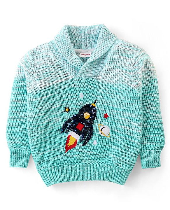 Babyhug Cotton Knit Full Sleeves Sweater with Sequin Design - Blue