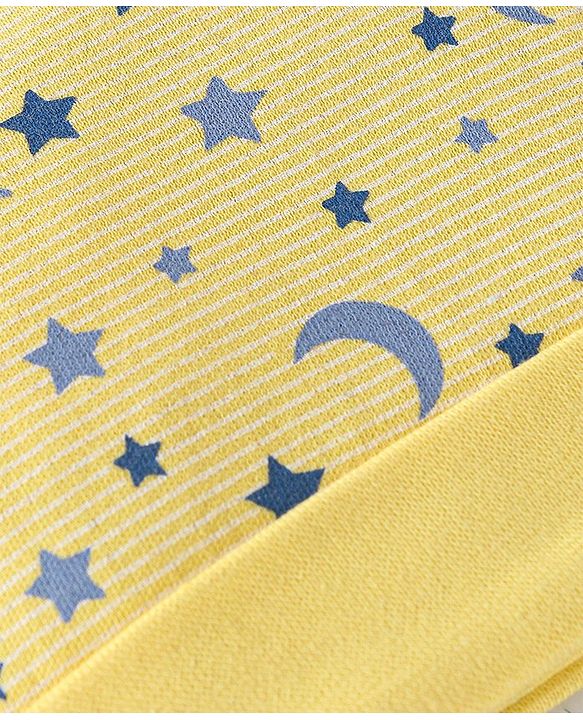 Babyhug 100% Cotton Cap with Ear Applique & Moon Print - Yellow