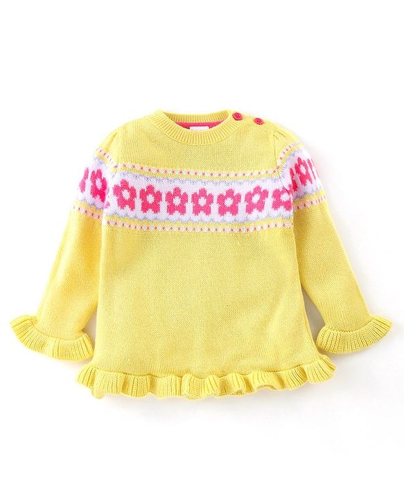 Babyhug Full Sleeves Sweater  Floral Design - Yellow