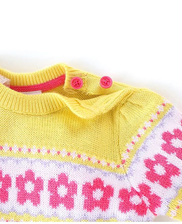 Babyhug Full Sleeves Sweater  Floral Design - Yellow