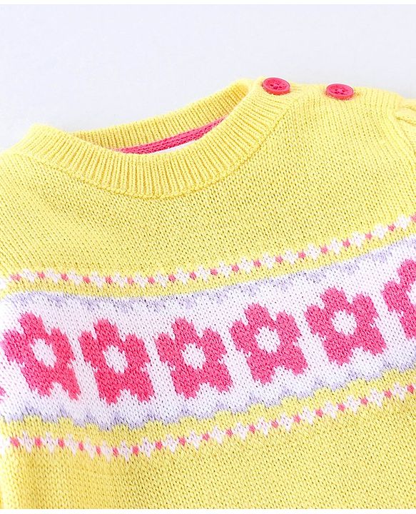 Babyhug Full Sleeves Sweater  Floral Design - Yellow