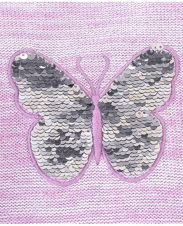 Babyhug Knit Full Sleeves Butterfly Sequined Sweater - Pink