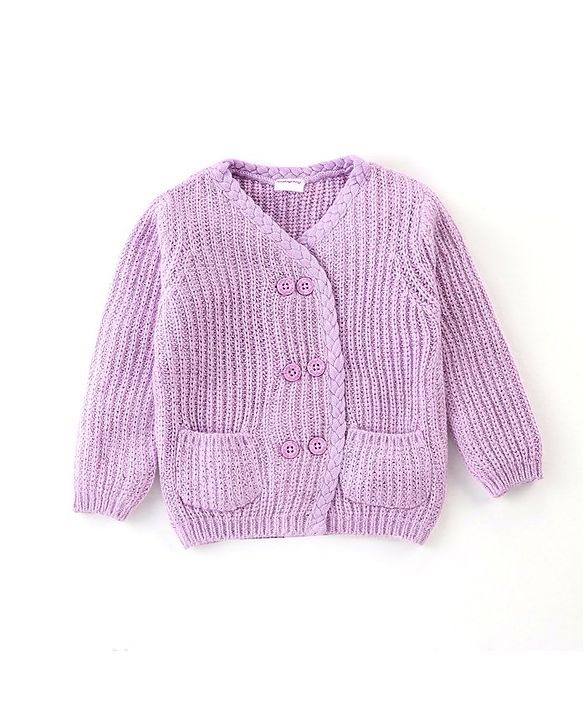 Babyhug Knit Full Sleeves Sweater  Solid Colour Pattern - Purple