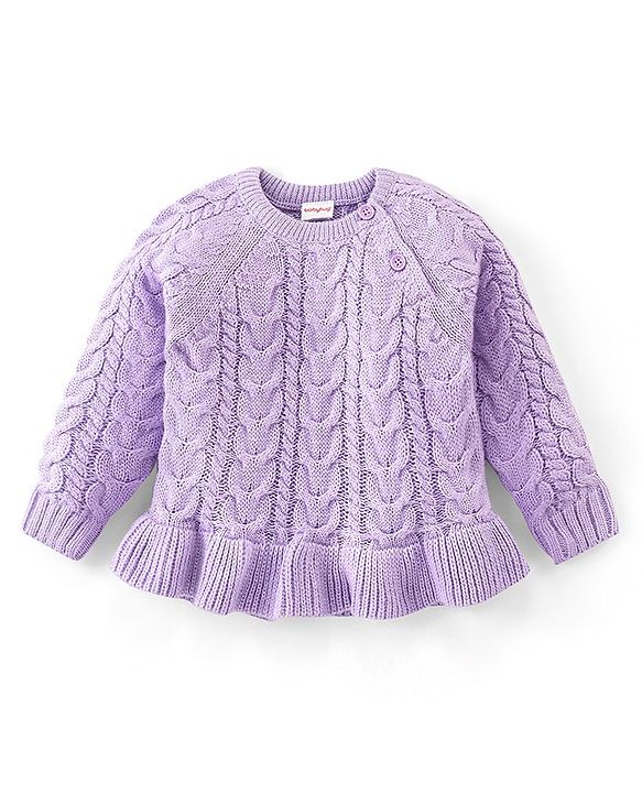 Babyhug Knit Full Sleeves Sweater With Cable Knit Design - Lavender