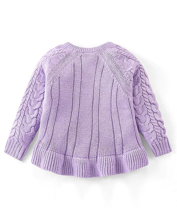 Babyhug Knit Full Sleeves Sweater With Cable Knit Design - Lavender