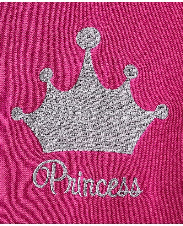 Babyhug Knitted Full Sleeves Woolen Dress with Crown Design - Pink
