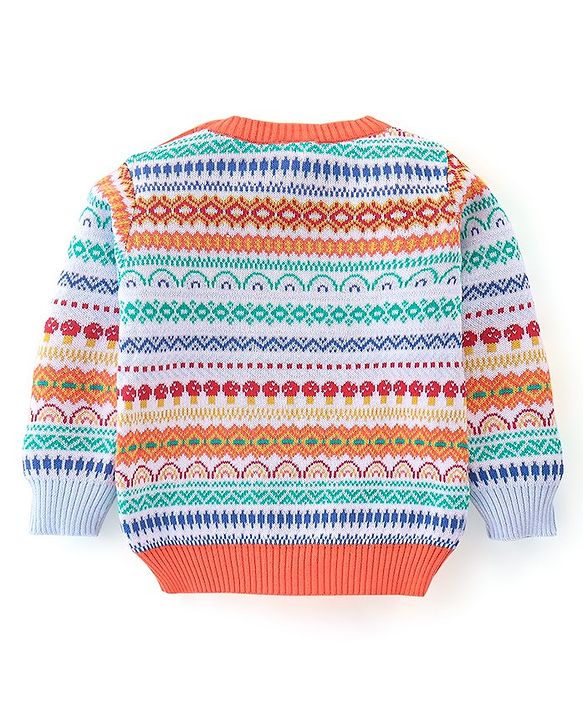 Babyhug 100% Cotton Full Sleeves Chevron Design Sweater - Multicolor
