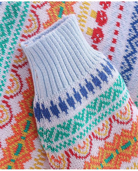 Babyhug 100% Cotton Full Sleeves Chevron Design Sweater - Multicolor