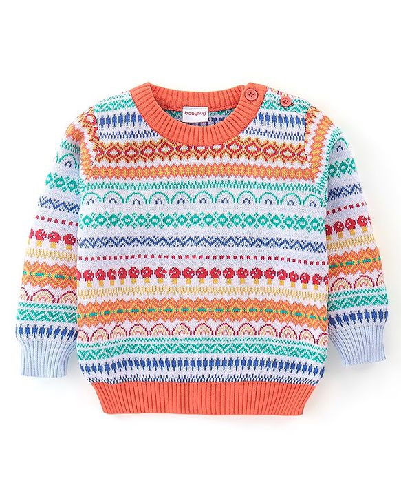 Babyhug 100% Cotton Full Sleeves Chevron Design Sweater - Multicolor