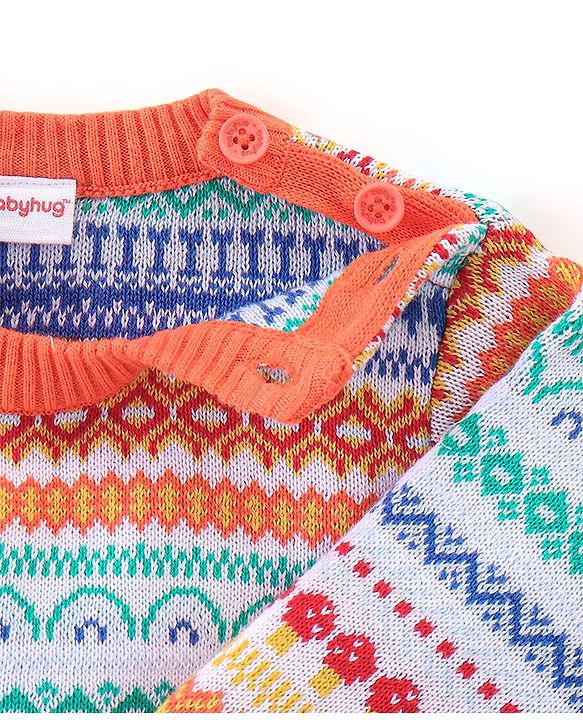 Babyhug 100% Cotton Full Sleeves Chevron Design Sweater - Multicolor