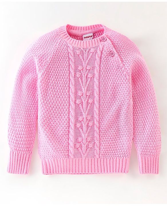 Babyhug Full Sleeves Cable Knit Design Sweater - Light Pink