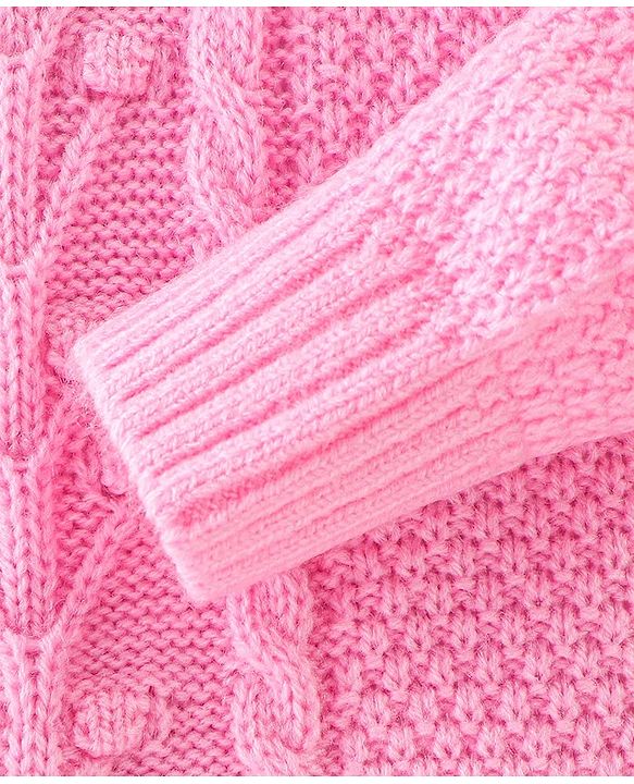Babyhug Full Sleeves Cable Knit Design Sweater - Light Pink