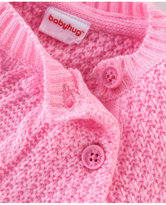 Babyhug Full Sleeves Cable Knit Design Sweater - Light Pink