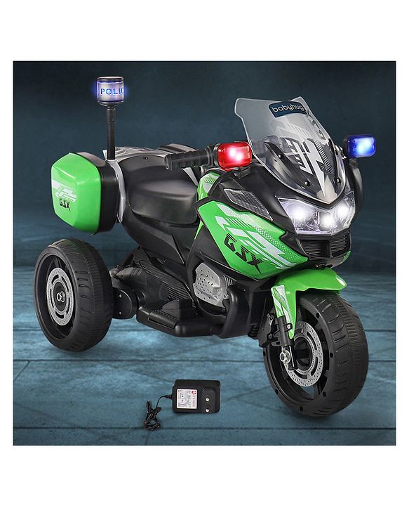 Babyhug Battery Operated Three Wheel Ride on Bike  Green | With Music & Lights| Pre-loaded Music with USB & AUX| Easy to Assemble| Comfortable Seat| Easy to Operate| Rechargeable Battery