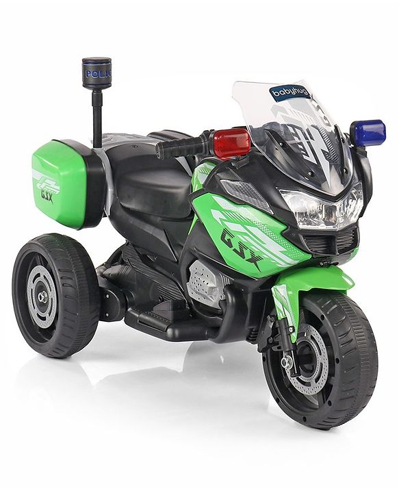 Babyhug Battery Operated Three Wheel Ride on Bike  Green | With Music & Lights| Pre-loaded Music with USB & AUX| Easy to Assemble| Comfortable Seat| Easy to Operate| Rechargeable Battery