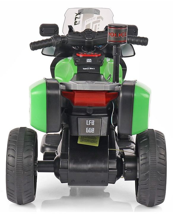 Babyhug Battery Operated Three Wheel Ride on Bike  Green | With Music & Lights| Pre-loaded Music with USB & AUX| Easy to Assemble| Comfortable Seat| Easy to Operate| Rechargeable Battery