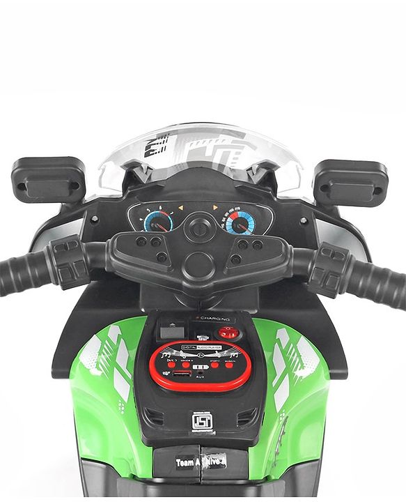 Babyhug Battery Operated Three Wheel Ride on Bike  Green | With Music & Lights| Pre-loaded Music with USB & AUX| Easy to Assemble| Comfortable Seat| Easy to Operate| Rechargeable Battery