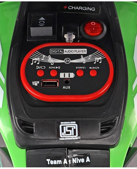 Babyhug Battery Operated Three Wheel Ride on Bike  Green | With Music & Lights| Pre-loaded Music with USB & AUX| Easy to Assemble| Comfortable Seat| Easy to Operate| Rechargeable Battery