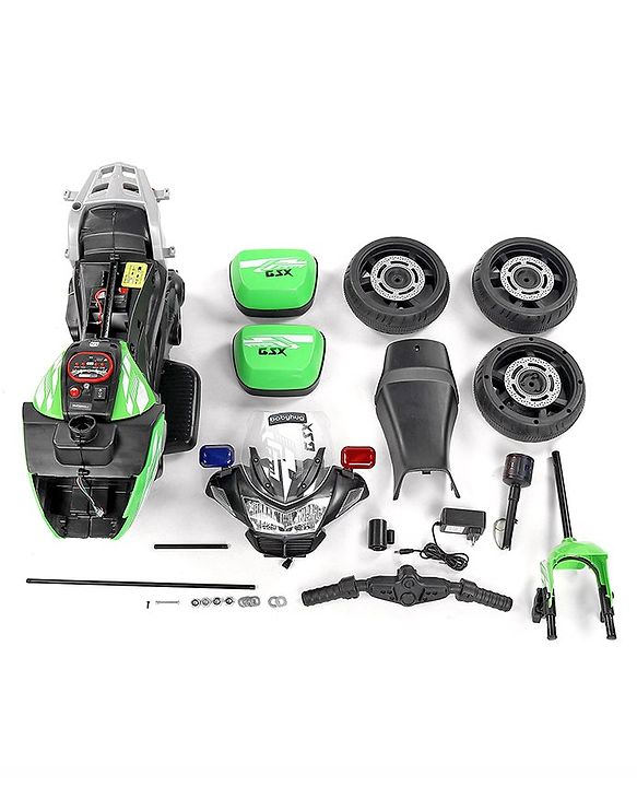 Babyhug Battery Operated Three Wheel Ride on Bike  Green | With Music & Lights| Pre-loaded Music with USB & AUX| Easy to Assemble| Comfortable Seat| Easy to Operate| Rechargeable Battery