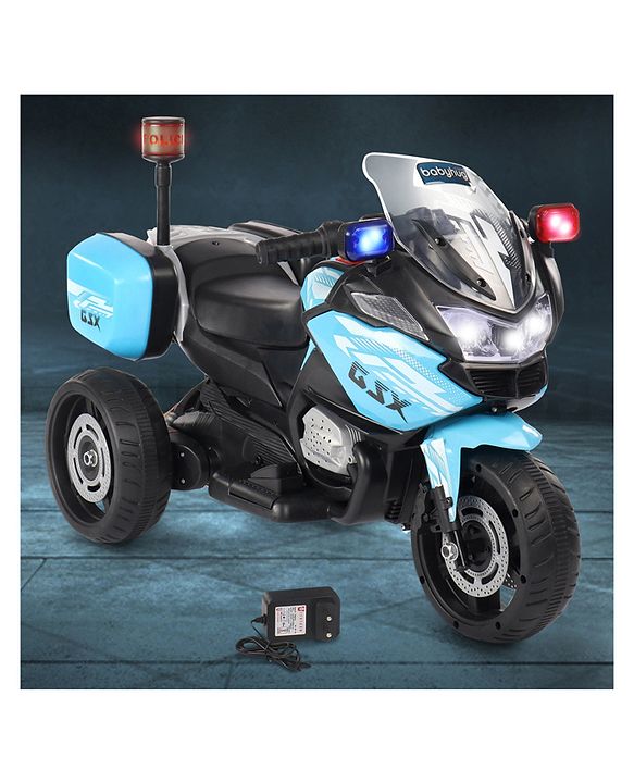 Babyhug Battery Operated Three Wheel Ride on Bike - Blue| With Music & Lights| Pre-loaded Music with USB & AUX| Easy to Assemble| Comfortable Seat| Easy to Operate| Rechargeable Battery